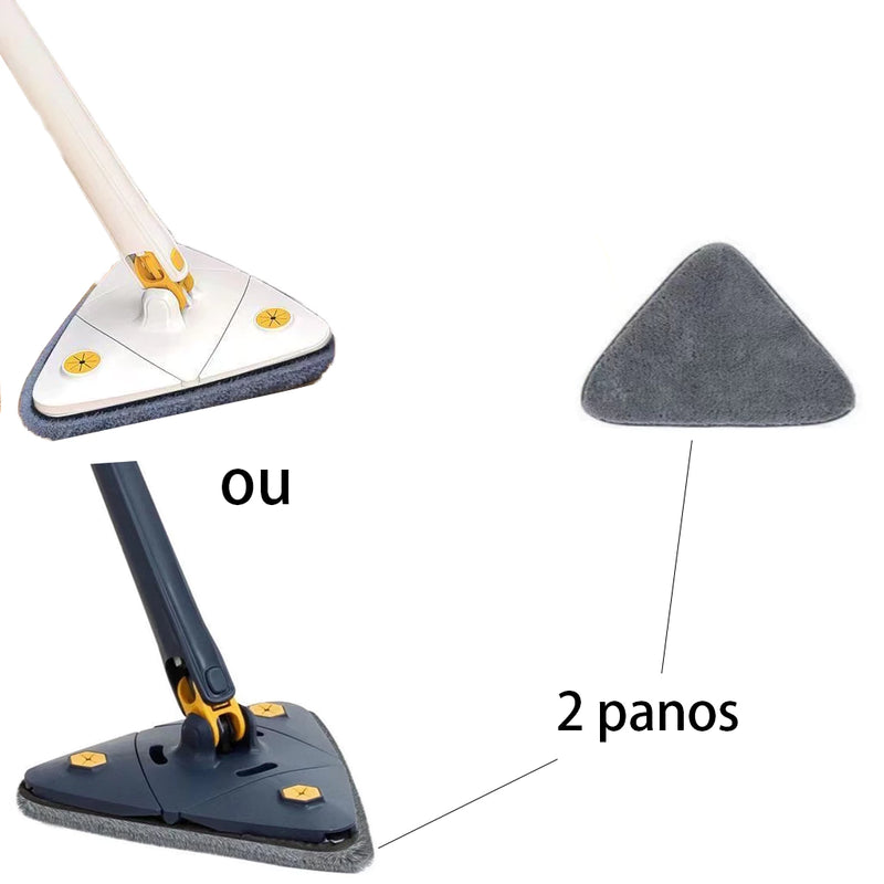 Esfregão Triangular Ajustável com 4 Panos - Mop de Limpeza Giratório 360° em Branco ou Azul