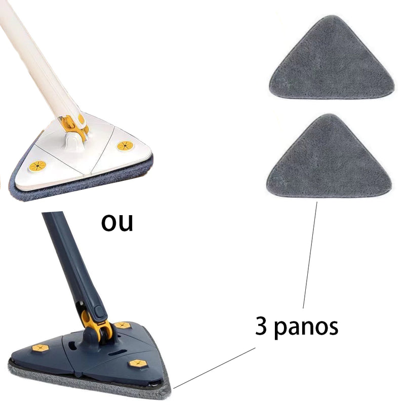 Esfregão Triangular Ajustável com 4 Panos - Mop de Limpeza Giratório 360° em Branco ou Azul