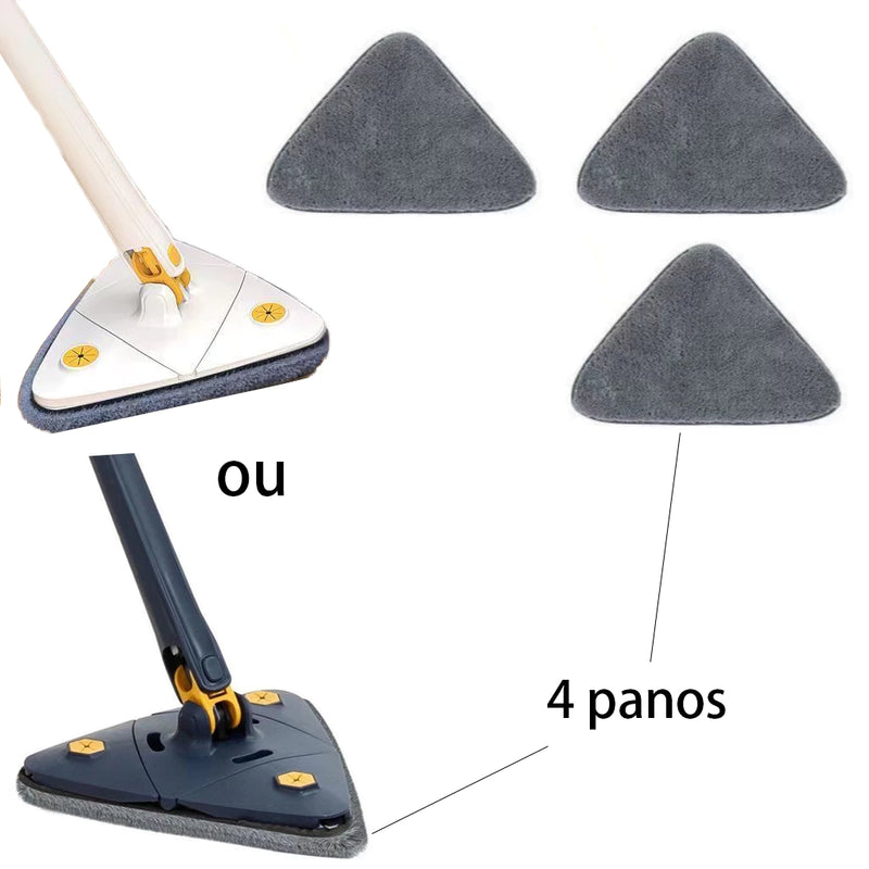 Esfregão Triangular Ajustável com 4 Panos - Mop de Limpeza Giratório 360° em Branco ou Azul